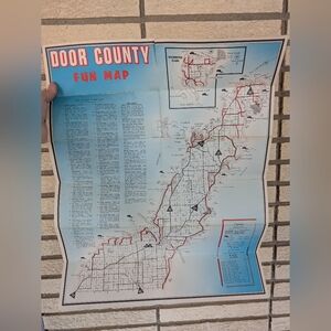 Door County Fun Map - Vintage Style Blue & Red Road Map